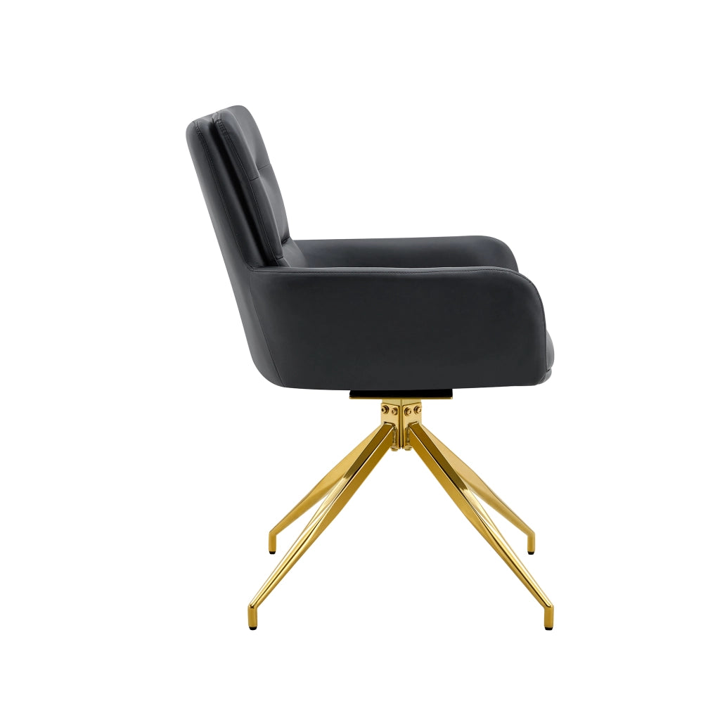 Poltrona Girevole 360¡ã Design Lusso ¨C MINIMAL ¨C PU Nero, Gambe Dorate in Metallo