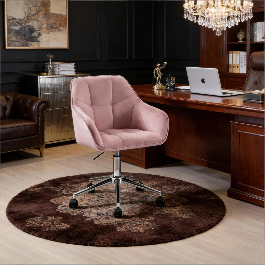 SEDIA UFFICIO Girevole Regolabile 48-57 cm Velluto Rosa