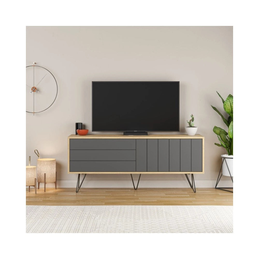 Mobile porta Tv con due ante a ribalta Piccadilly 139x36x57 colore rovere antracite