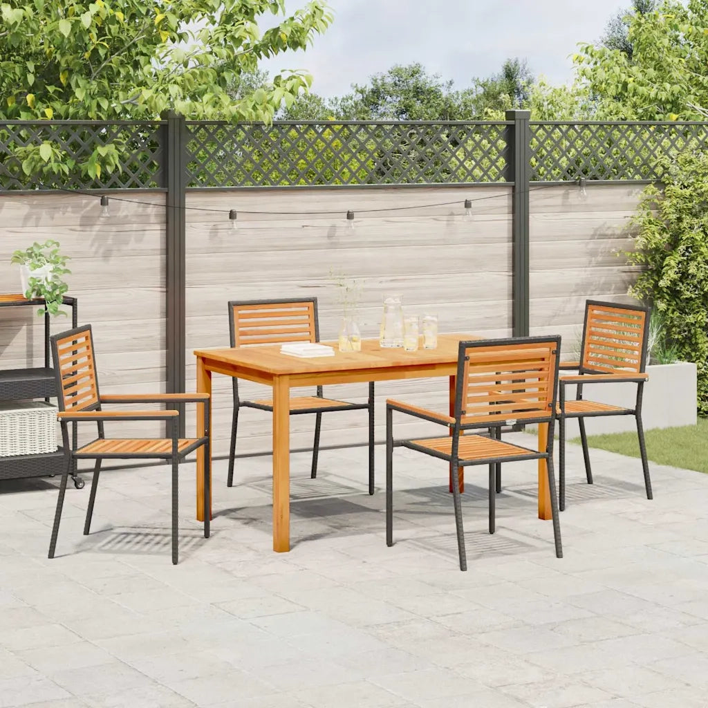 Set da Pranzo per Giardino 5 pcs Nero Legno di Acacia Massello