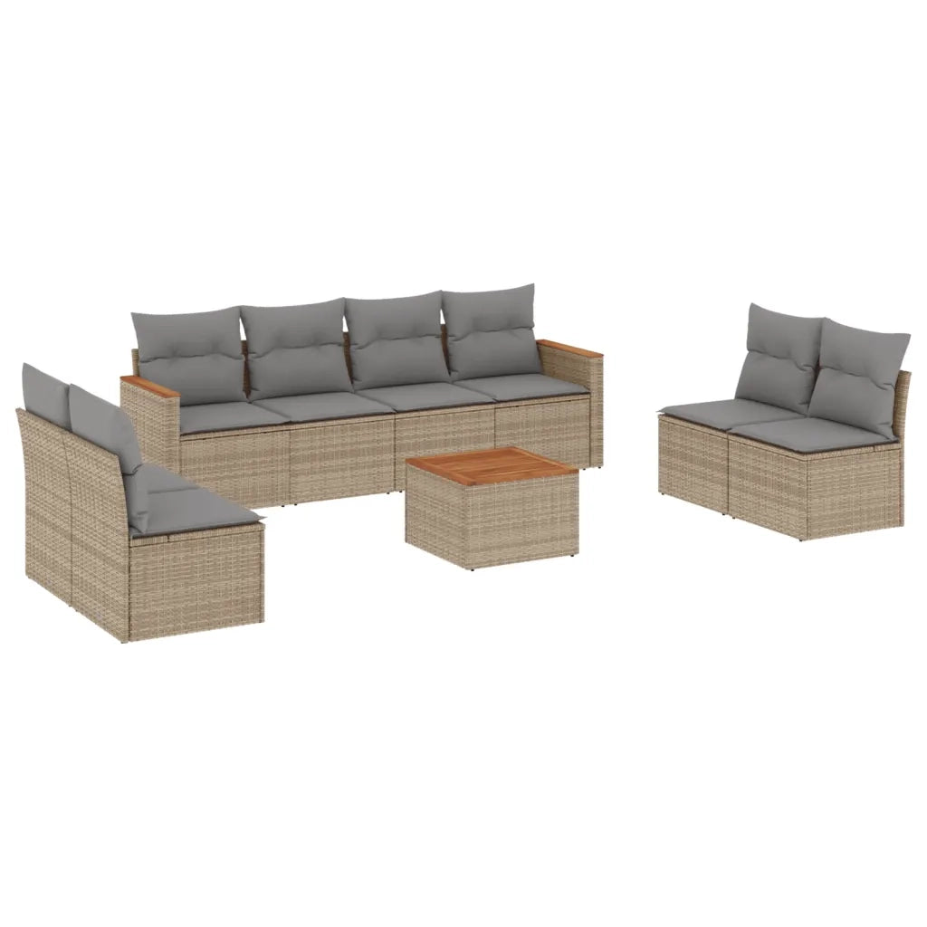 Set Divano da Giardino 9 pz con Cuscini Beige Misto Polyrattancod mxl 113050