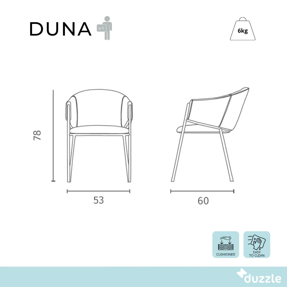 Set di 2 sedie da pranzo imbottite in tessuto avorio Duna con struttura in metallo facili da pulire | Duzzle