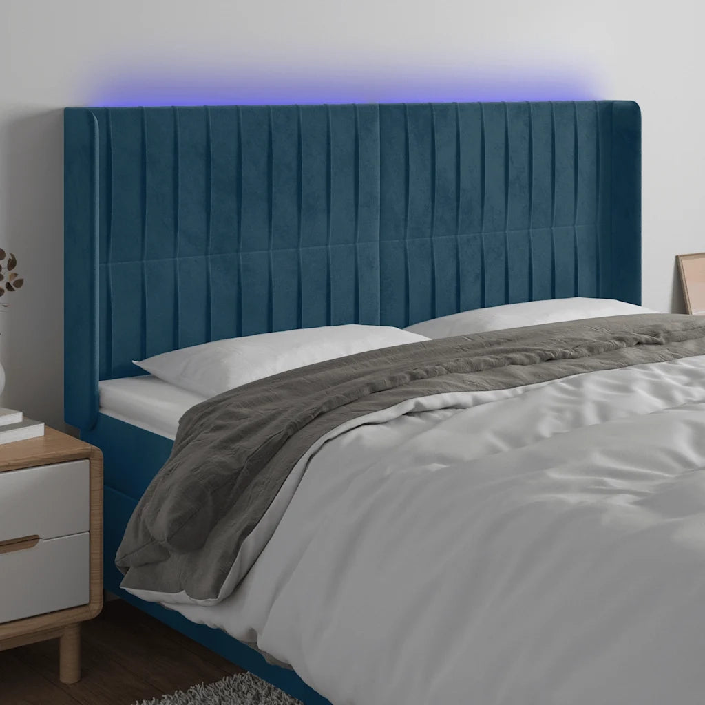 Testiera a LED Blu Scuro 183x16x118/128 cm in Velluto 3124350