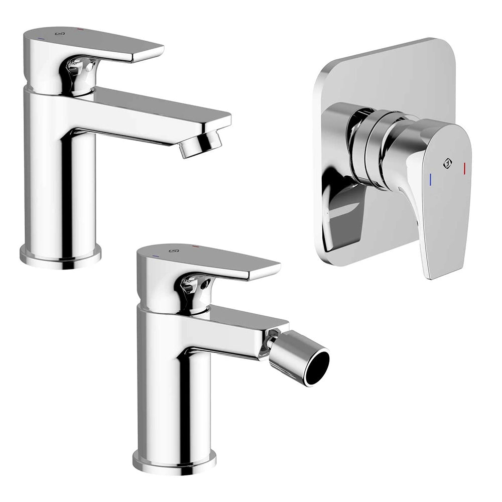 Set miscelatore lavabo bidet e doccia ad incasso cromo lucido con piletta - Zyra