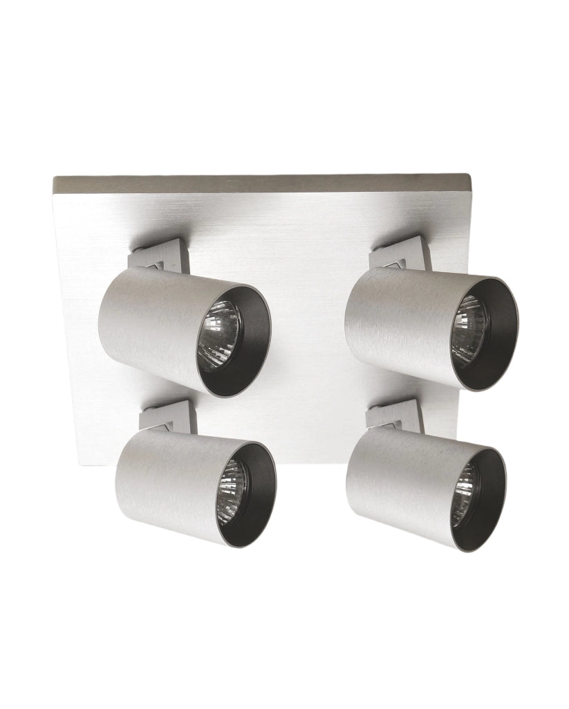 Modo Faretto da soffitto a 4 luci in pressofusione di alluminio colore Alluminio spazzolato, attacco GU10, design moderno per illuminazione d'interni