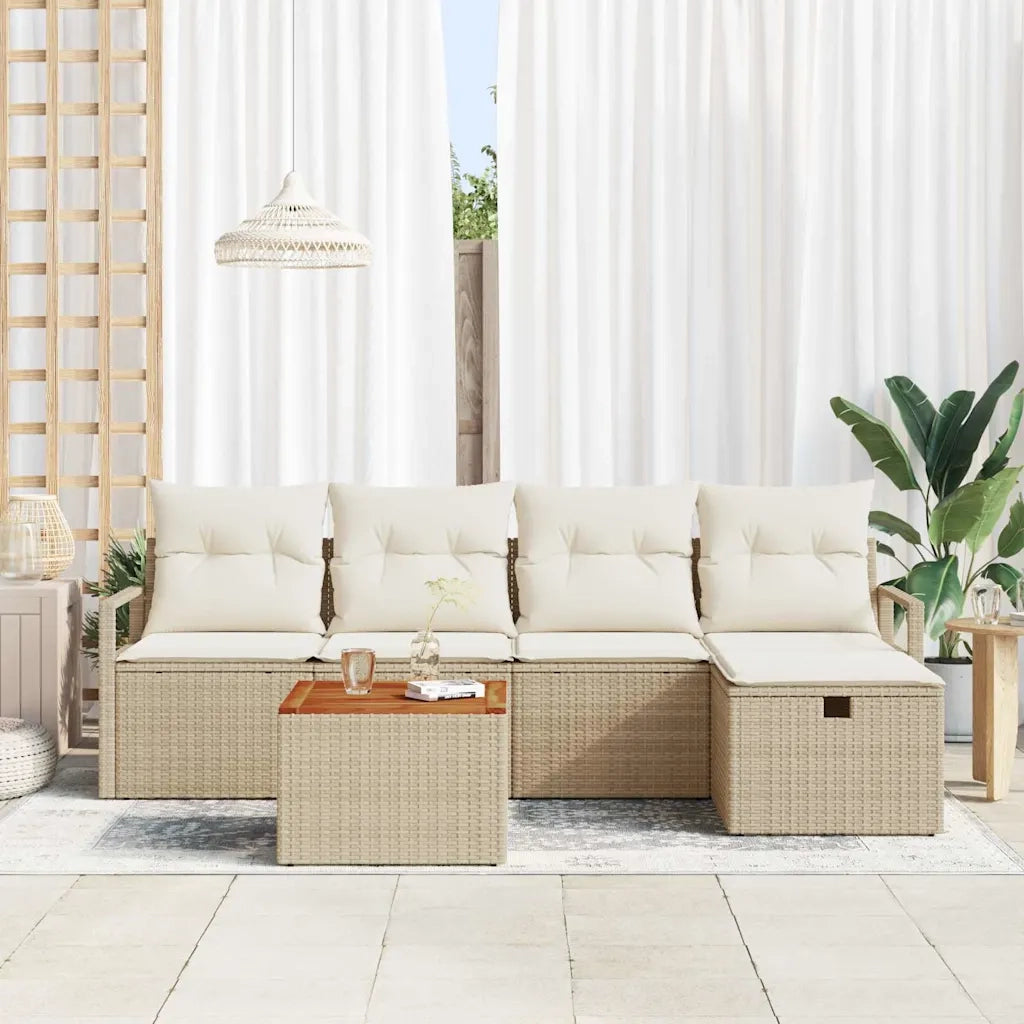 Set Divano da Giardino con cuscino 6 pcs Beige Poly Rattan