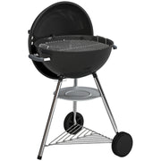 Barbecue a Carbone con griglia esterna rotonda, coperchio, termometro e ruote, Nero