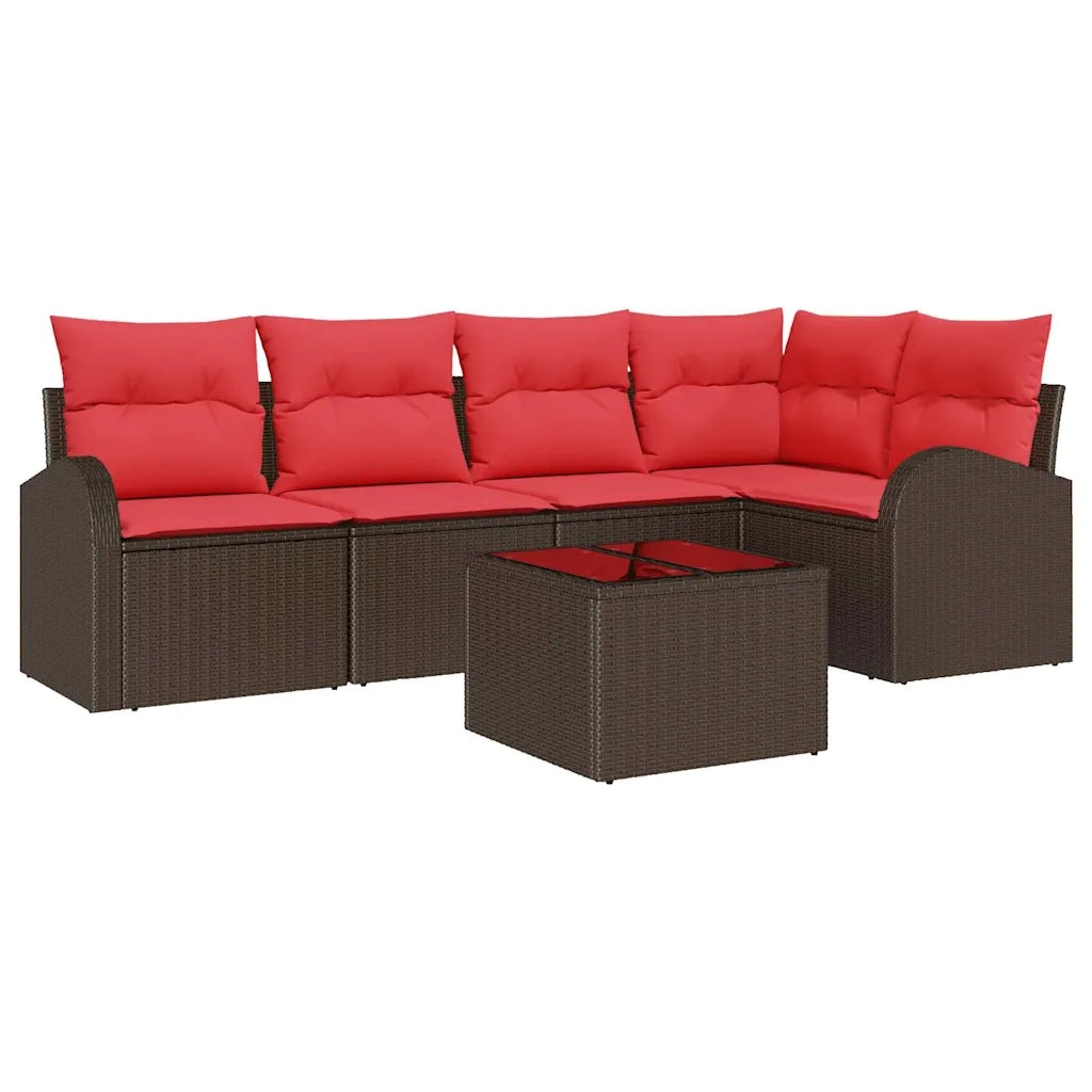 Set Divano da Giardino 6 pcs Marrone e Rosso polyrattan