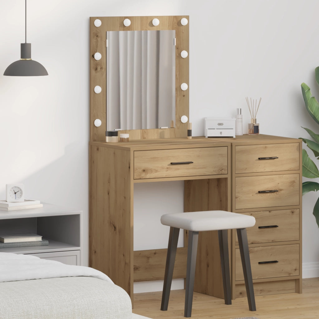 Tavolo toletta con luci LED Rovere artigianale 50x41x135 cm