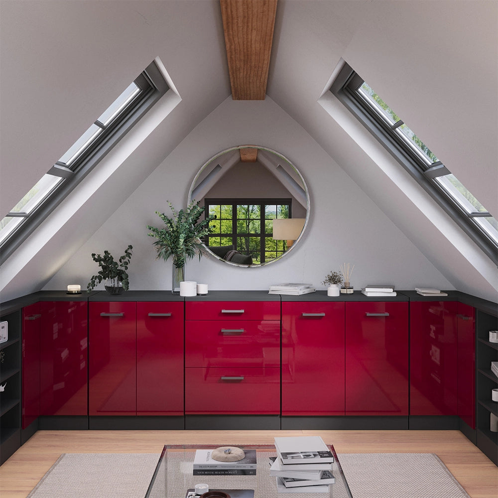 Mobile per mansarda Rion Rosso lucido/Antracite 60 x 83.8 cm senza inclinazione con 3 cassetti Vicco