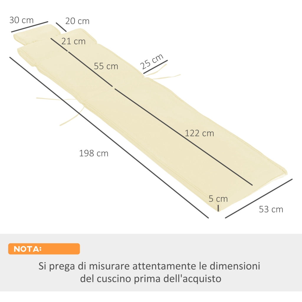 Cuscino per lettino prendisole ¨C zephmum ¨C 198x53x5cm bianco crema