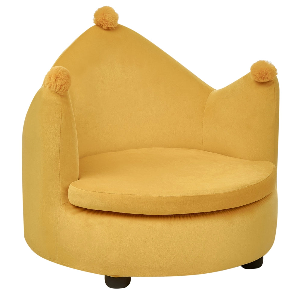 Sedia imbottita in velluto giallo con braccioli Mobili per l'asilo nido Seduta per bambini Design moderno Forma a corona