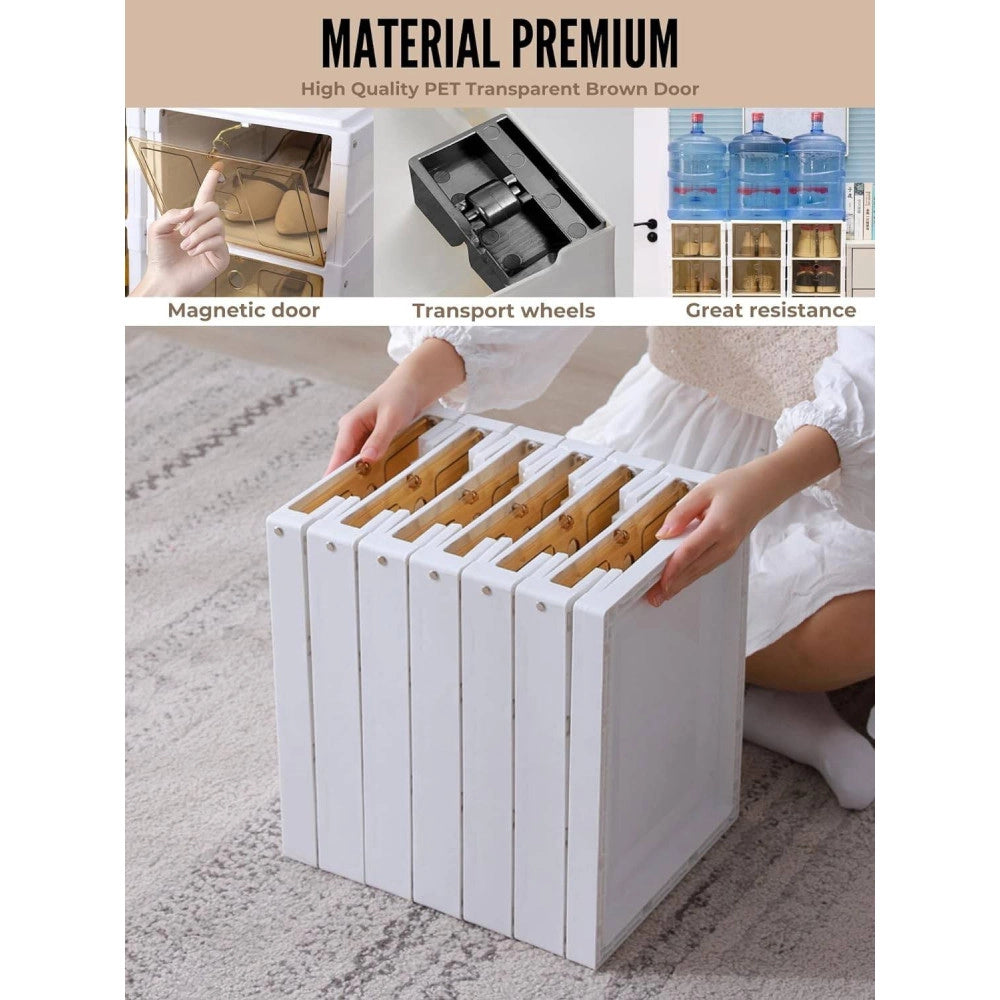 Trade Shop - Scarpiera Pieghevole Impilabile A 6 Ripiani Antipolvere Traspirante 120x37x51cm -