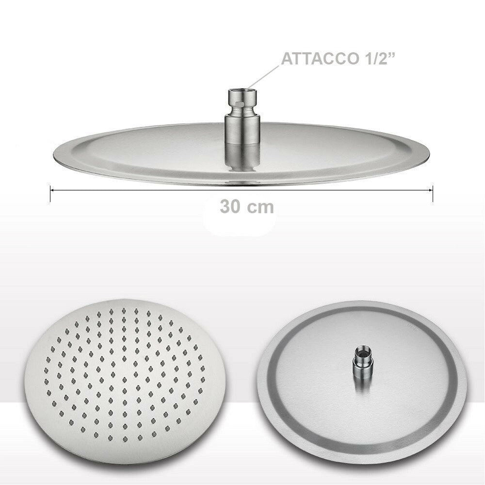 Trade Shop - Soffione Doccia Bagno Cascata Tondo 30 Cm Acciaio Ultra Sottile Effetto Pioggia -