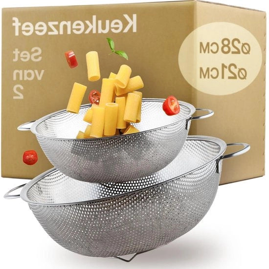 Pastacollettori in acciaio inossidabile con microforatura - Grande e piccolo - Resistenti al lavastoviglie - Stabili - Per pasta, frutta e verdura