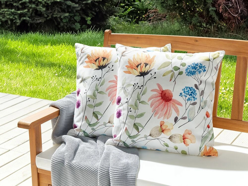 Set di 2 cuscini da giardino per esterni tessuto di poliestere multicolore con motivo floreale 45 x 45 cm esterno giardino