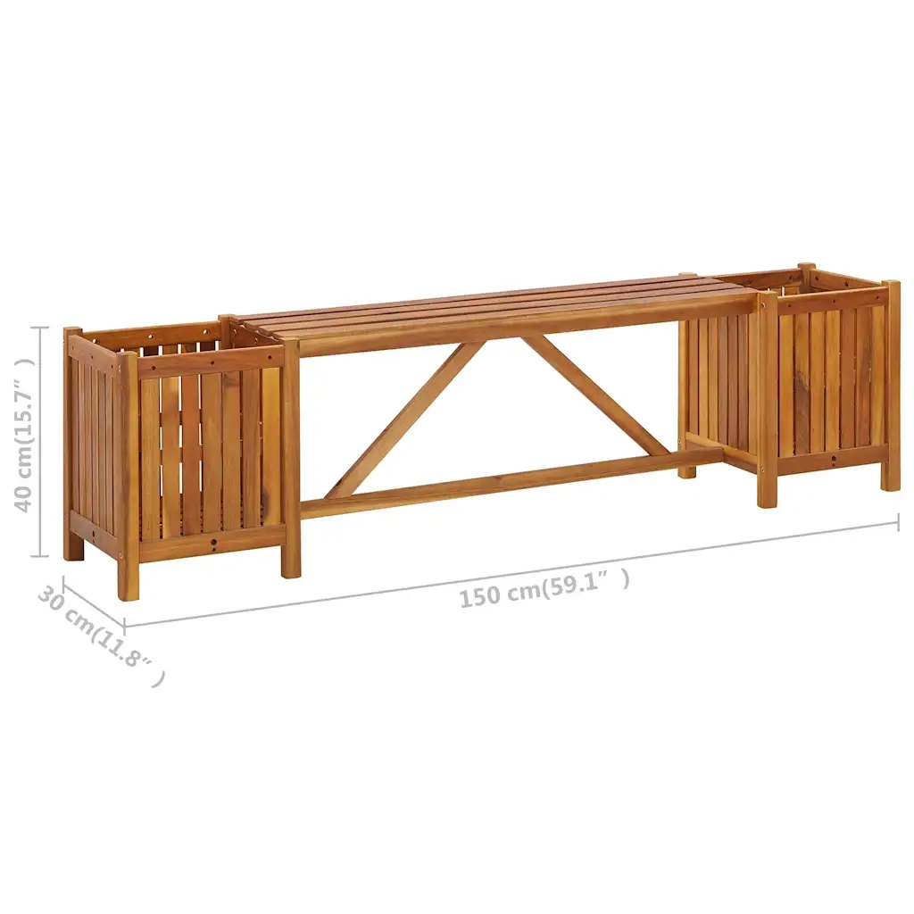 Panca Giardino-Panca da esterno con 2 Fioriere 150x30x40cm Legno Massello Acacia