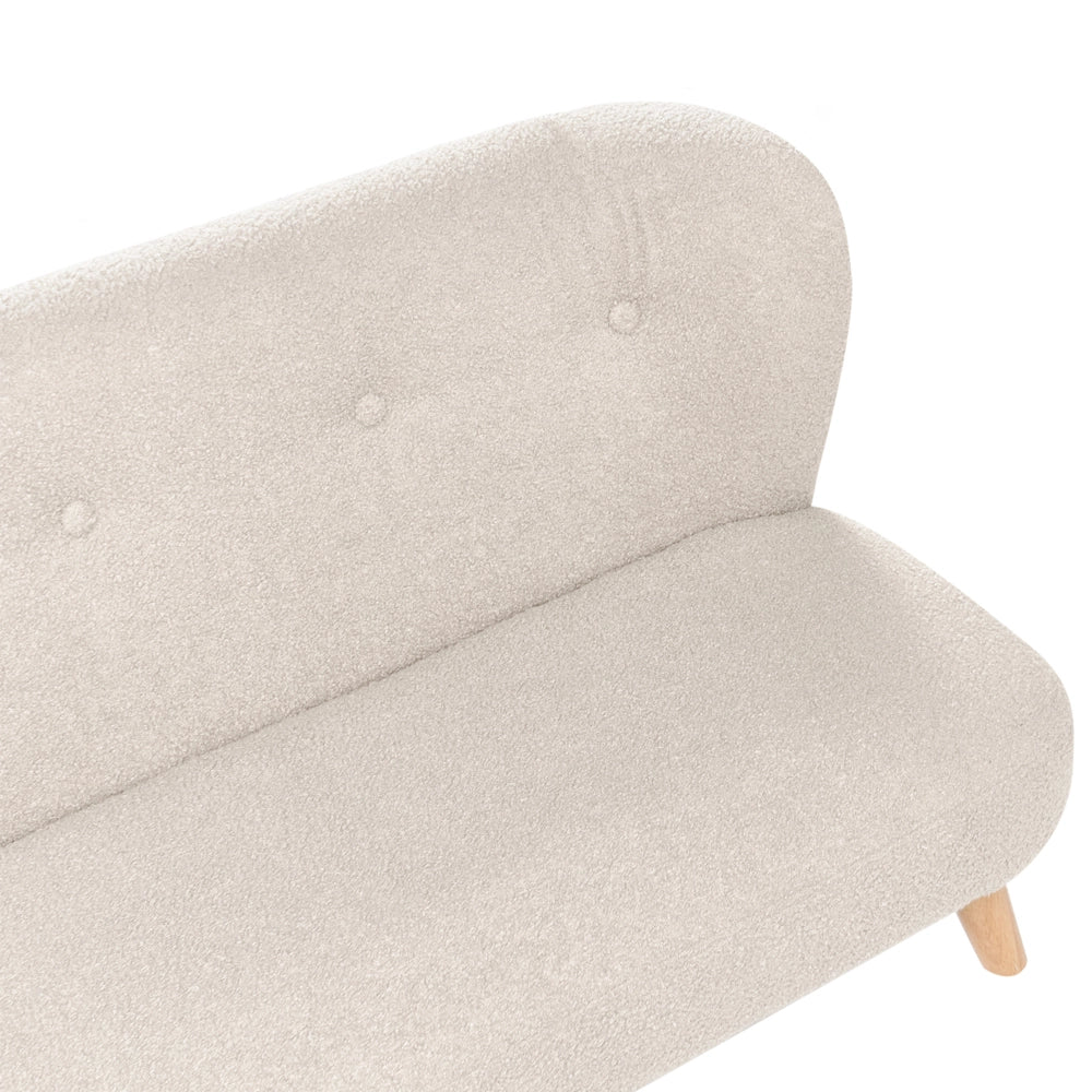 Divano per bambini beige imbottito in bouclé con braccioli, divano moderno per bambini
