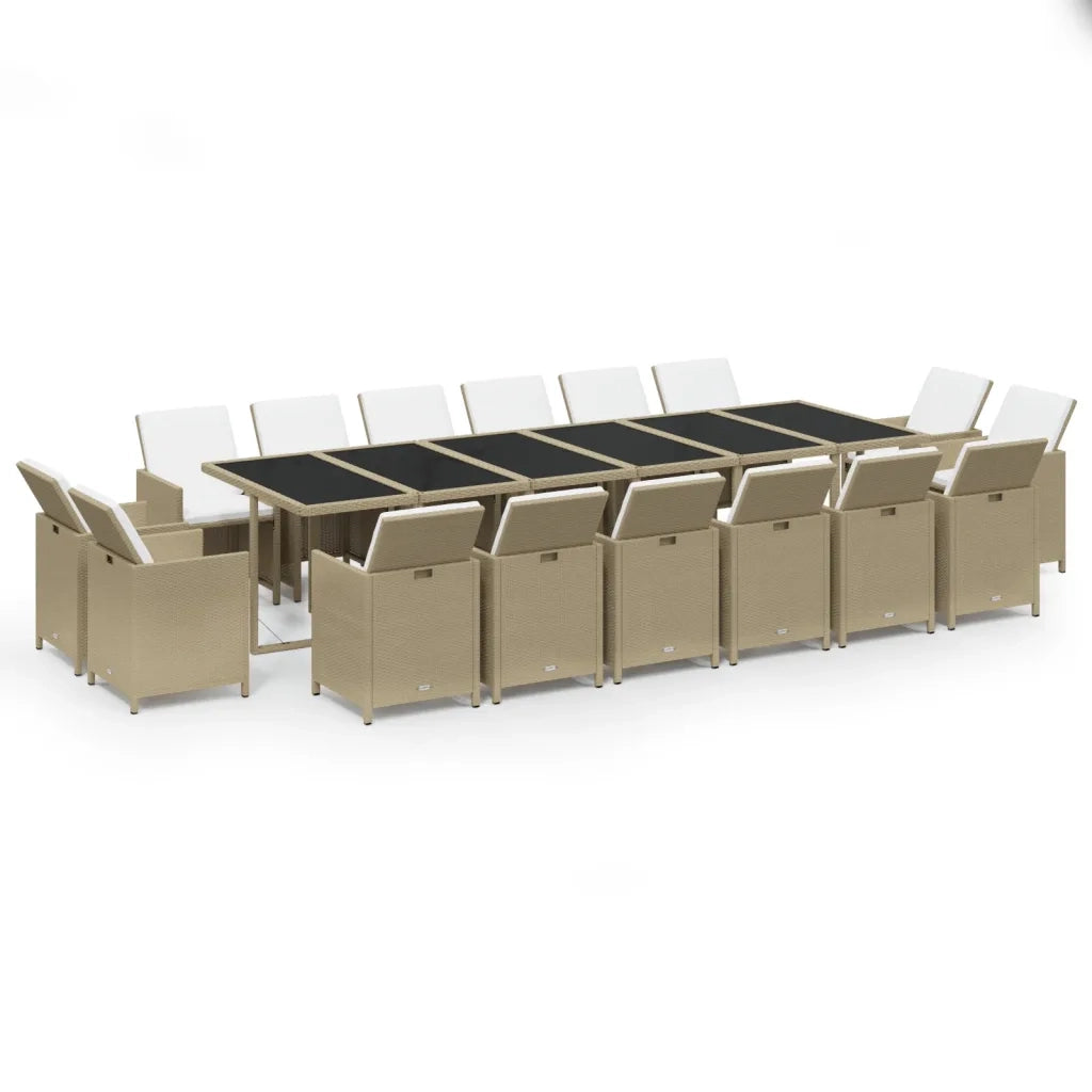 Set da Pranzo per Giardino 17pz con Cuscini in Polyrattan Beige cod mxl 36012