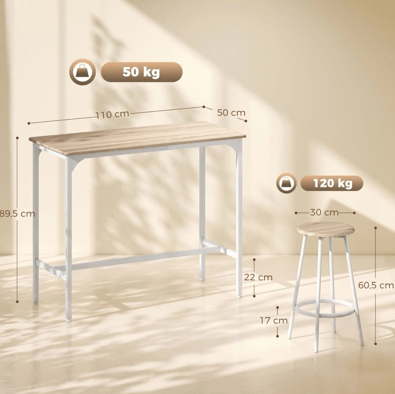 Set tavolo bar 5 pezzi con 4 sgabelli, rovere