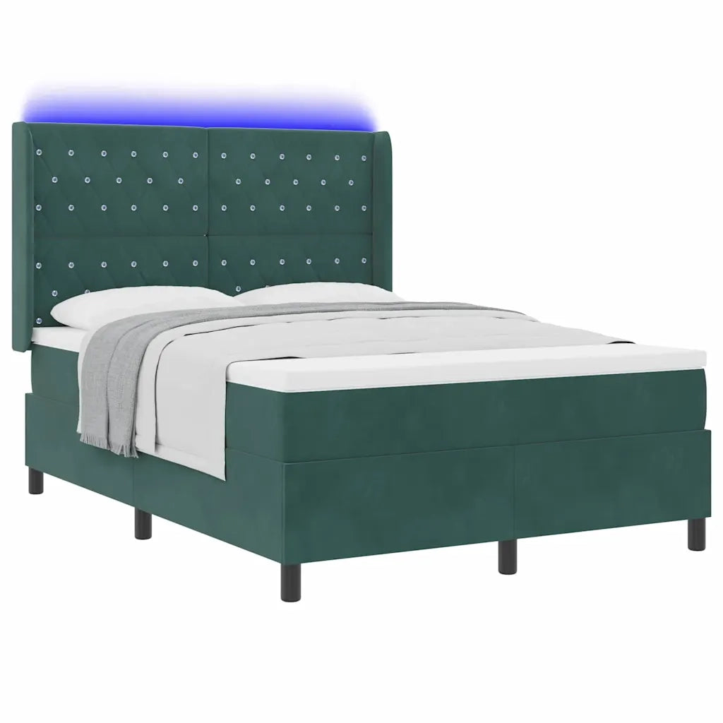 Letto a molle con strisce LED Verde Scuro 140 x 200 cm Velluto 3343817