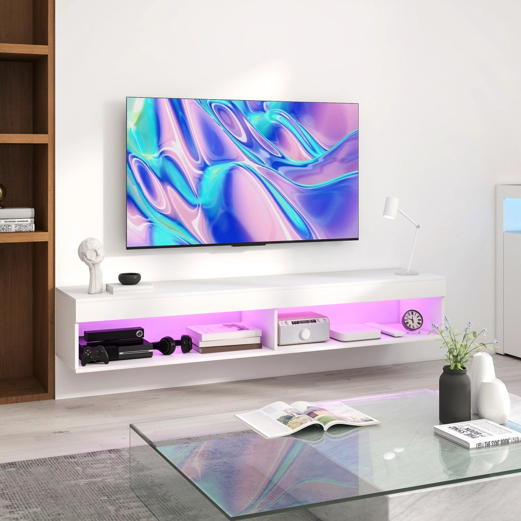 Mobile TV a parete con illuminazione LED ¨C zephmum ¨C bianco 180x40x30 cm
