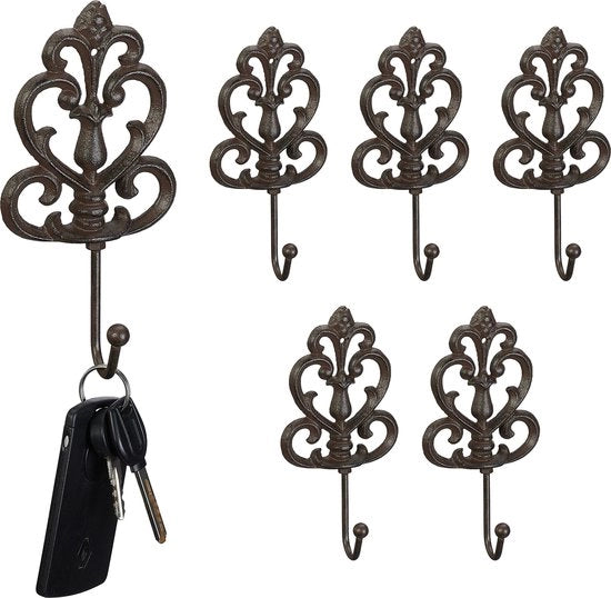 Set di 6 capstok haken - gietijzer - jashaken - nero
