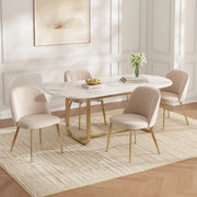 Set 4 Sedie da Pranzo Moderne Imbottite ¨C MINIMAL ¨C Velluto Beige e Oro