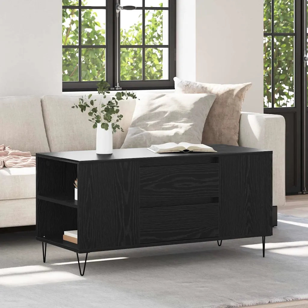 Tavolino da Salotto con Cassetto-Tavolino da soggiorno-Tavolo Rovere Nero 102 x 44,5 x 50 cm 381313