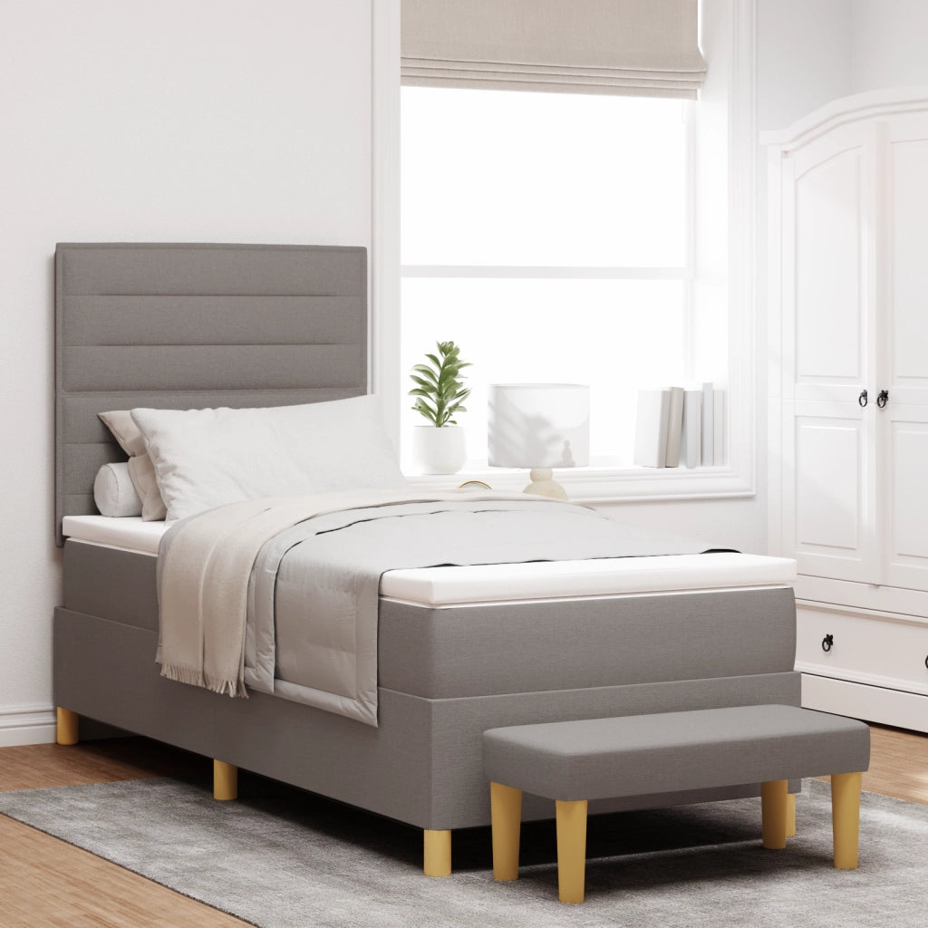 Letto con box spring e panca tortora 90x190 cm in tessuto