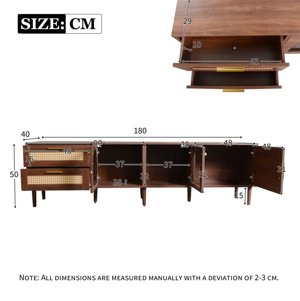 Mobile TV 180x40x50 cm marrone in pannello truciolare con 2 cassetti e LED