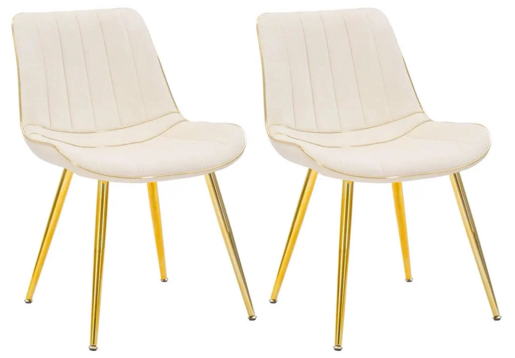 Set 2 Sedie Imbottite 51x59x79 cm in Poliestere Paris Crema e Oro