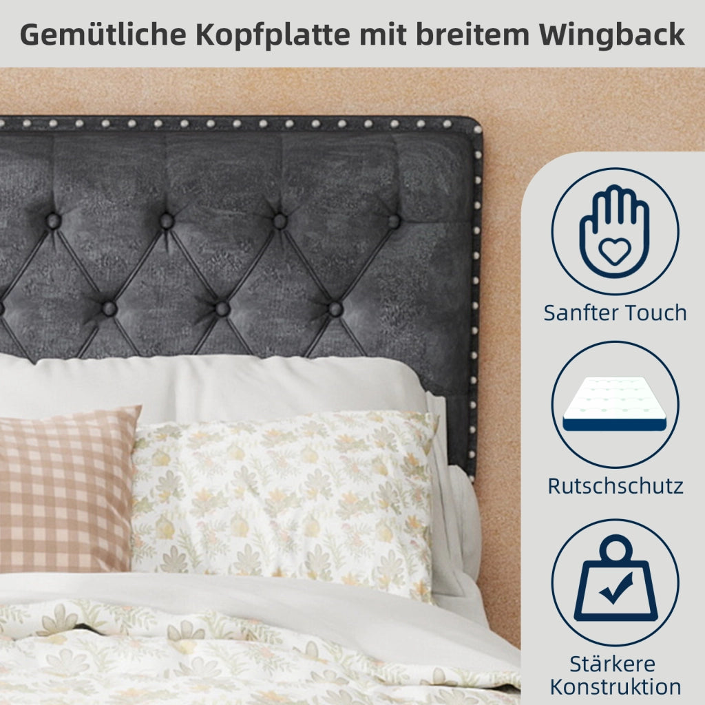 Letto Matrimoniale 140x200 cm; con spazio sotto il letto; in Tessuto e Metallo; Grigio