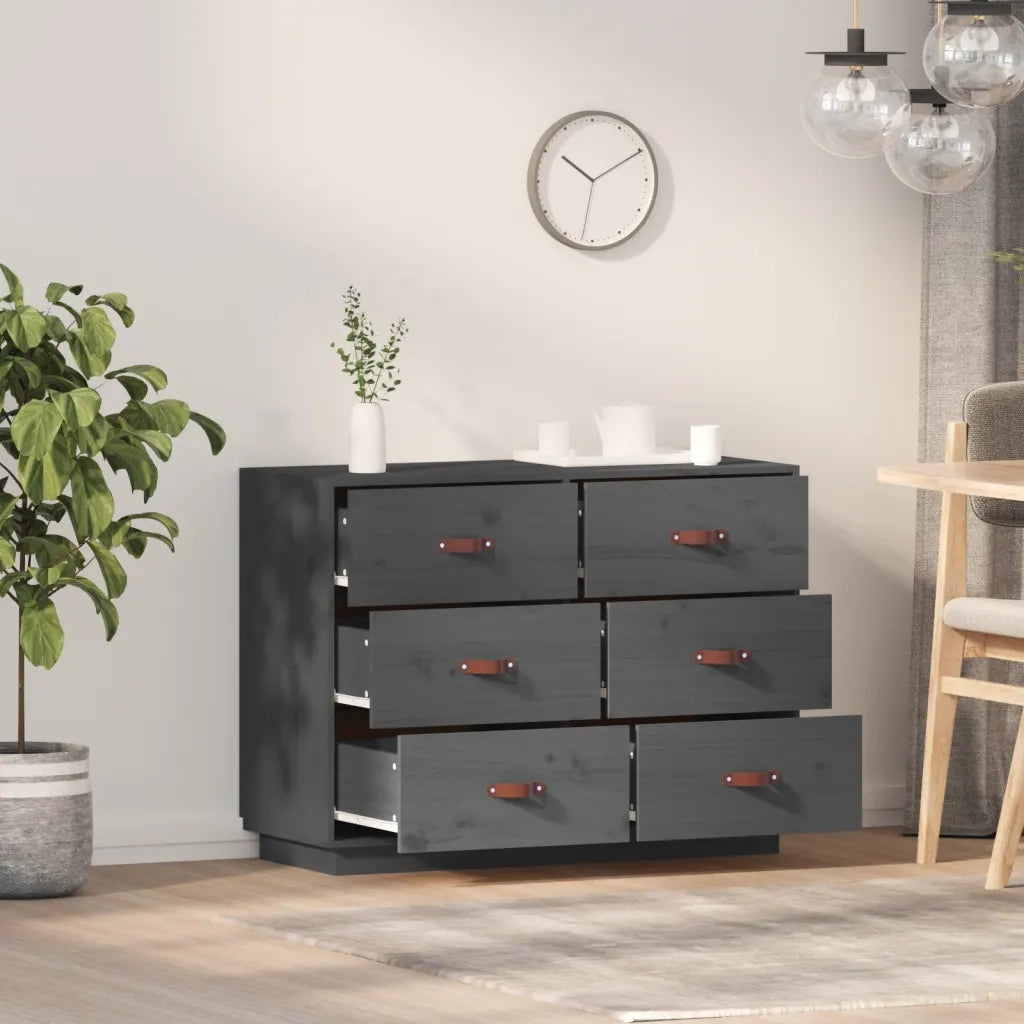 Credenza | Madia | Buffet da pranzo | Armadio da pranzo Grigia 100x40x75 cm in Legno Massello di Pino