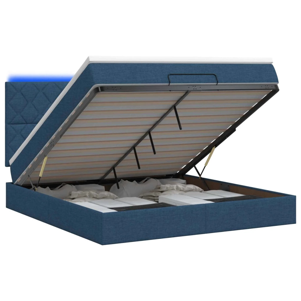 Letto Ottomano con Materasso e LED Blu 180 x 200 cm Tessuto 3458179