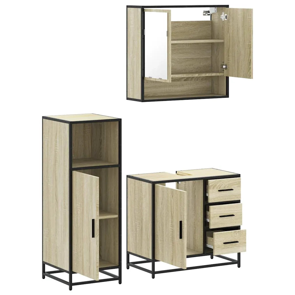 Set Mobili da Bagno 3 pz Rovere Sonoma in Legno Multistrato