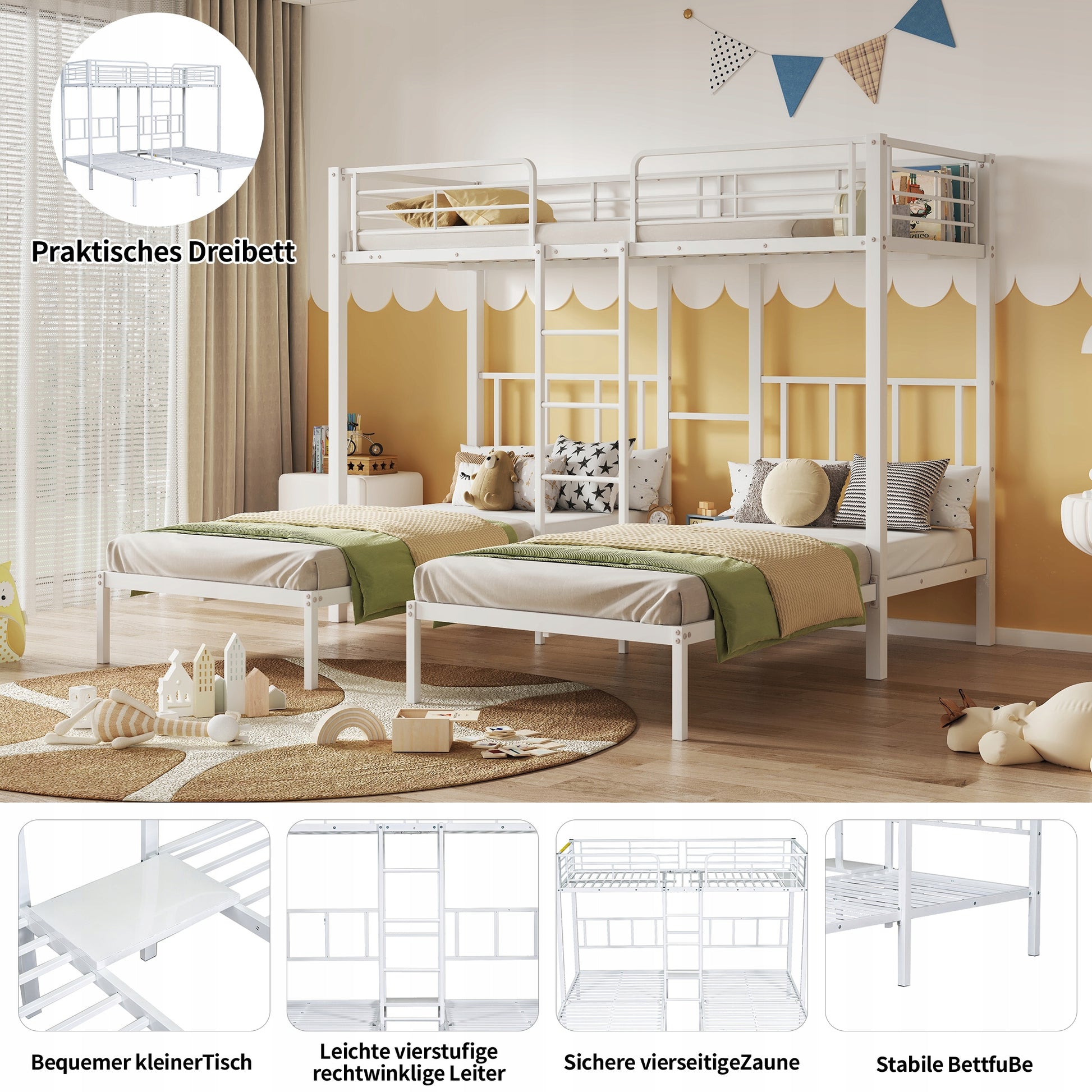 Letto a tre piazze - Xylo - 90x200cm, metallo, bianco