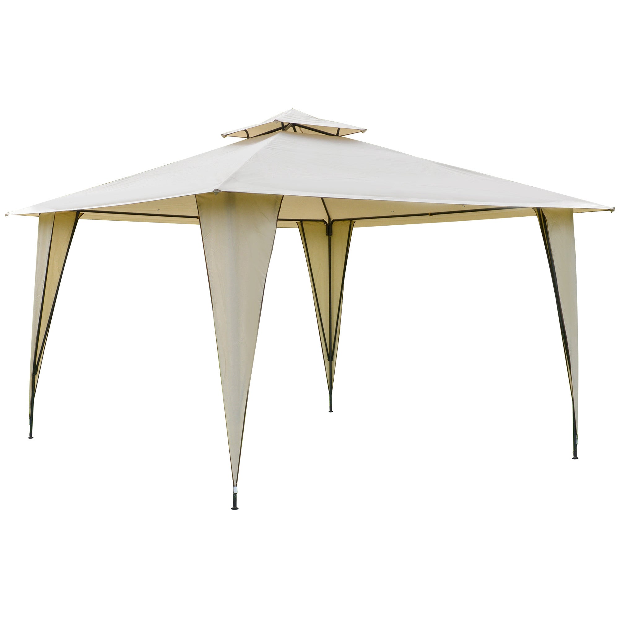 Gazebo da Giardino 3,5x3,5x2,7m in Metallo Doppio Tettuccio Beige