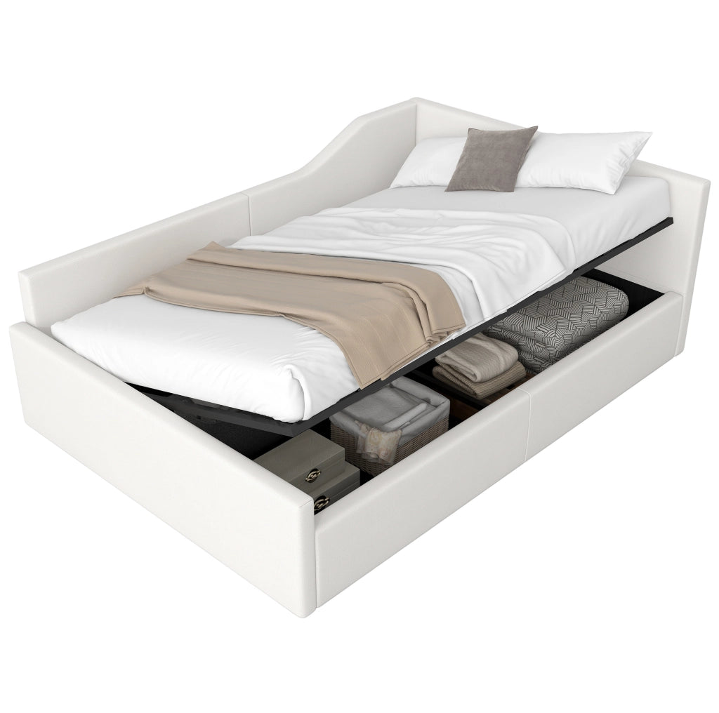 Letto da giorno imbottito 140x200 cm con contenitore, beige