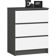Cassettiera AKORD K60 Cassettiera Grigia Grafite 60 cm 3 cassetti inserto frontale Bianco 60x40x77 cm