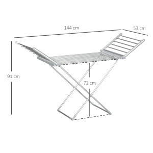Stendibiancheria elettrico pieghevole in lega di alluminio, 144 x 53 x 91 cm, colore argento