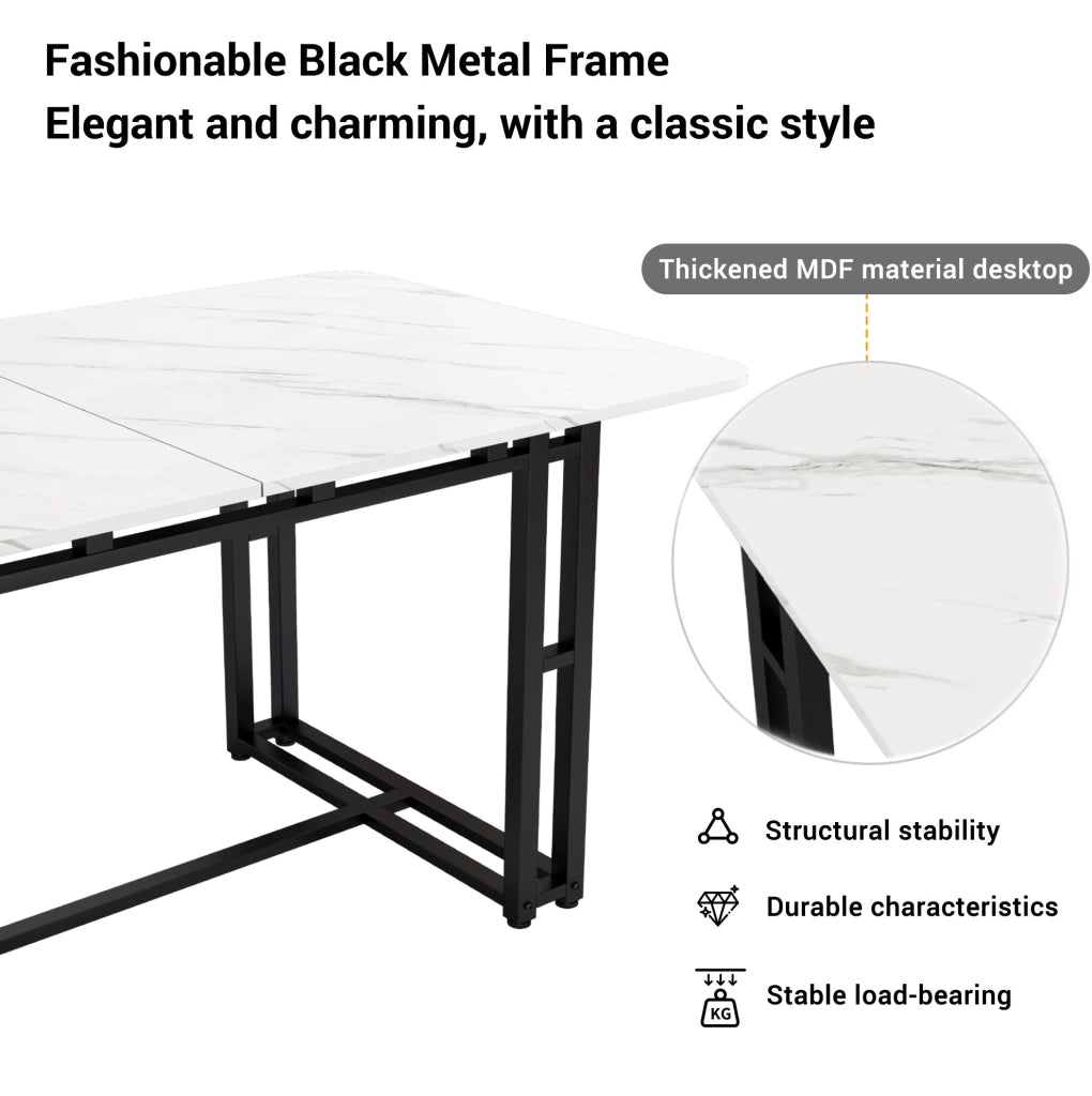 Tavolo da pranzo ULEVR 140x80 cm con piano in MDF e gambe in metallo nere, bianco e nero