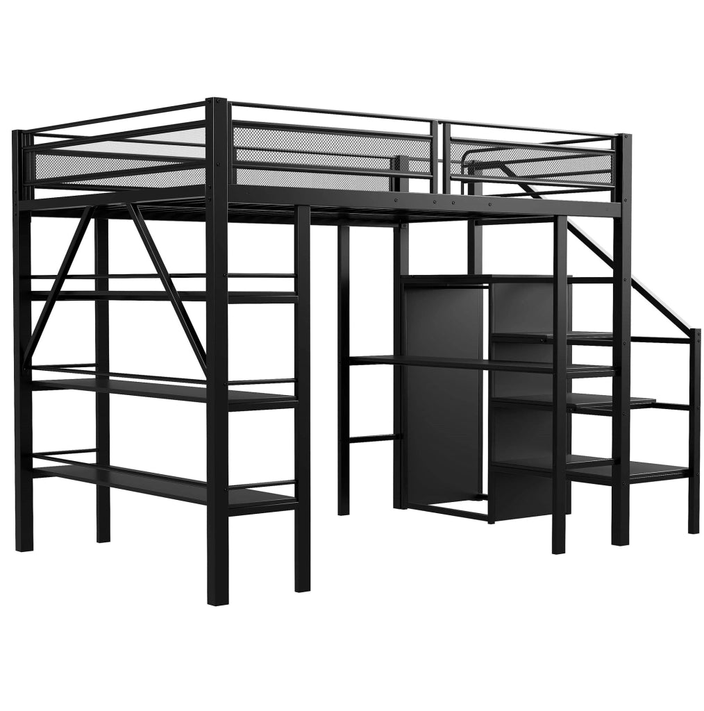 Letto alto modulare 140 x 200 cm con scrivania; armadio e scala contenitore; metallo nero