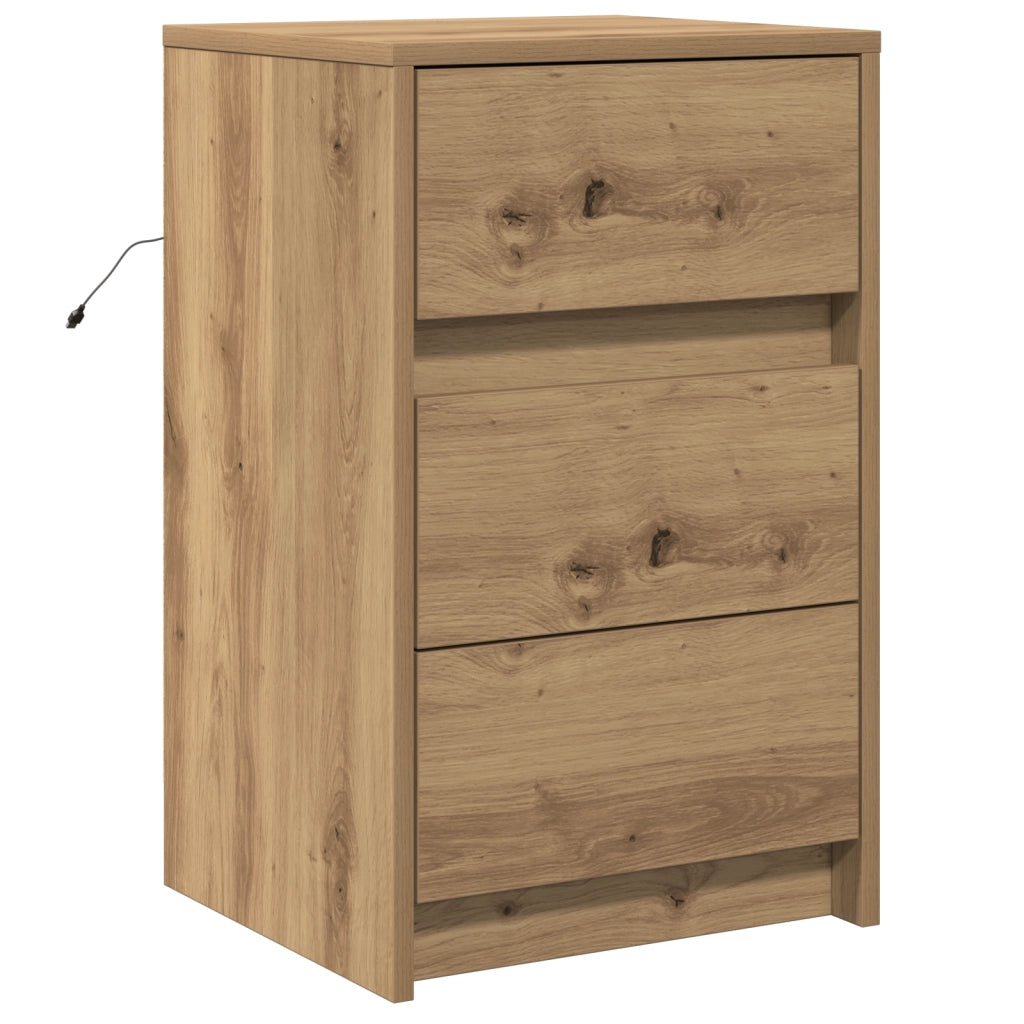 Comodino con luci LED Rovere Artisanale Legno ingegnerizzato