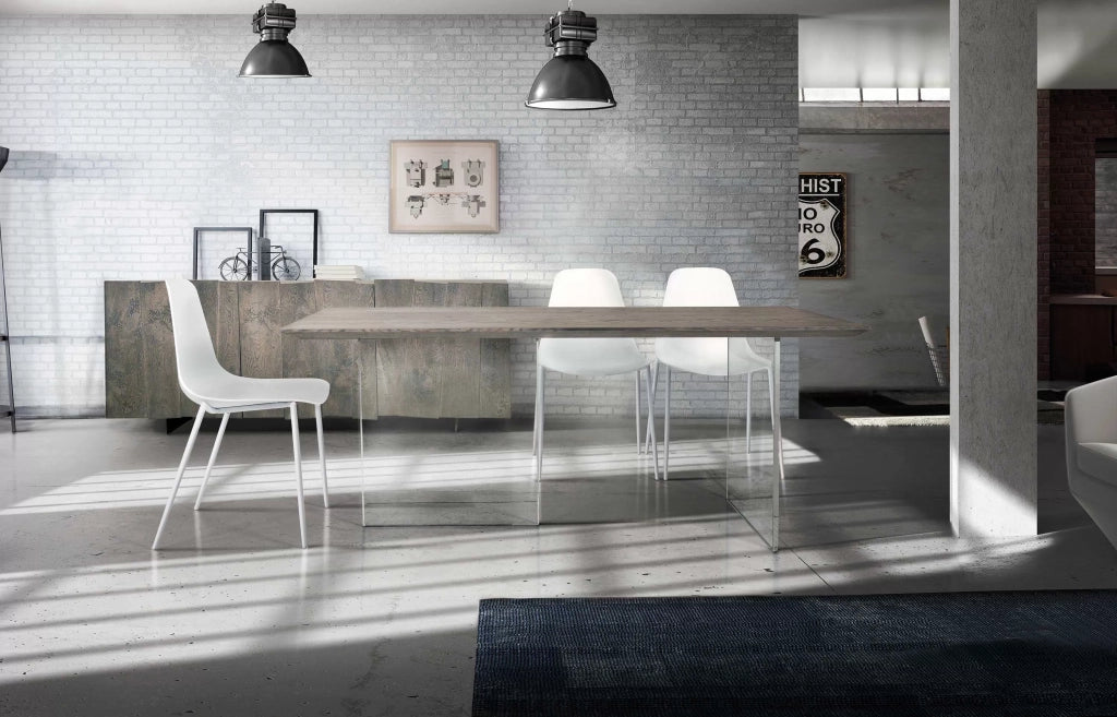 Tavolo fisso in rovere massello nodato finitura beton spessore 4 cm. misura l.250 p.100 h.75 (1670) - Mobili 2G