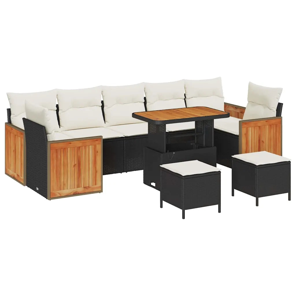 Set Divano da Giardino 13 pcs Nero e Crema polyrattan