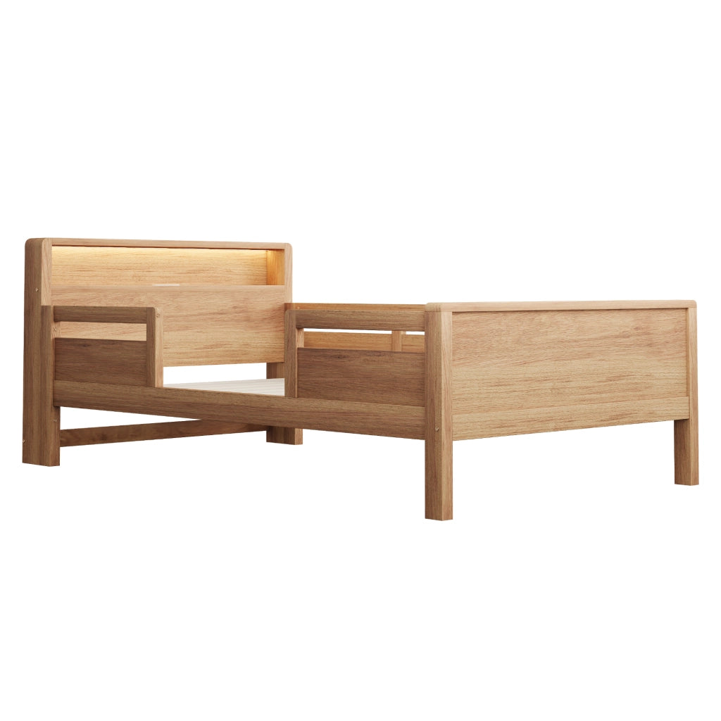 LETTO Bambini 90x200 cm in legno di pino naturale con LED e presa USB/Type-C