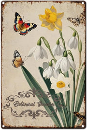 Pannello Decorativo in Teglia di Metallo con Fiori e Farfalle - 20 x 30 cm