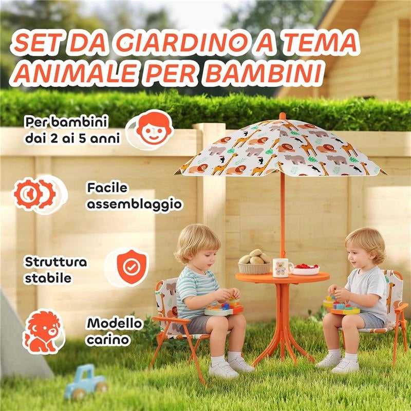 SET DA GIARDINO PER BAMBINI TAVOLO DA PICNIC CON OMBRELLONE ARANCIONE
