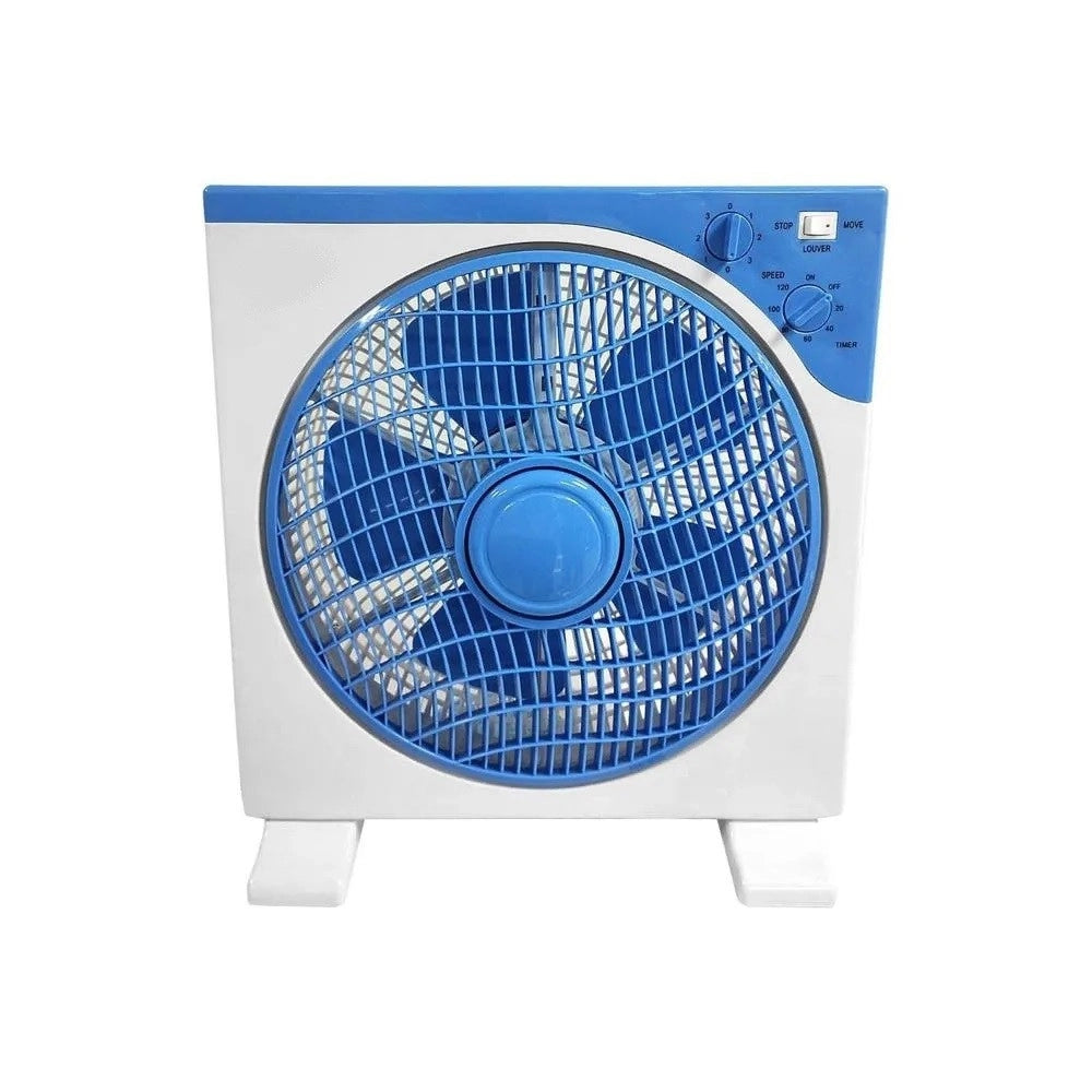 Trade Shop - Ventilatore Quadrato Box Fan 45 Watt 30 Cm Con Timer Bianco Azzurro 5 Pale 5340055 -